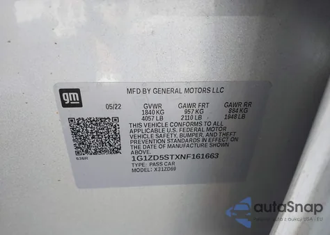 2022 Chevrolet Malibu Fwd Lt from USA, damaged, VIN 1G1ZD5STXNF161663